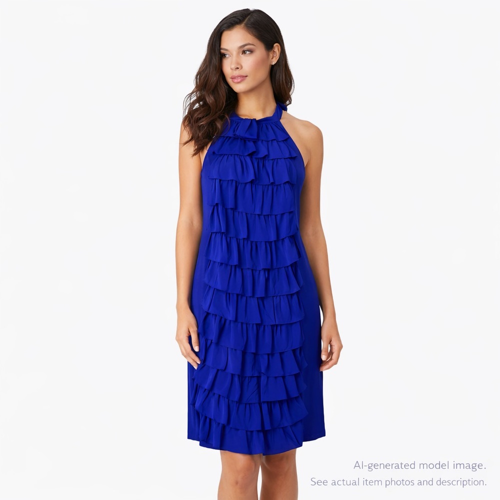 220. Anthropologie VA ET VIEN Silk Royal Blue Ruffle Halter Dress Size 4